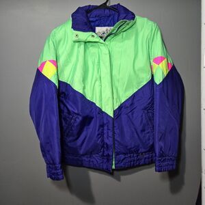 Vintage Profile Ski Green Blue Long Sleeve Size Medium Jacket‎ Colorful Retro